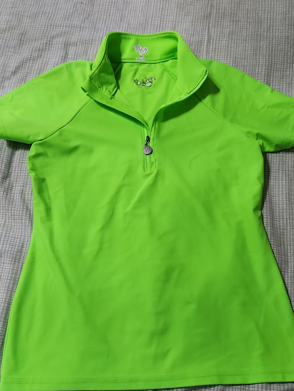 Tzu Tzu Neon Lime Short Sleeve Zip Polo Tee